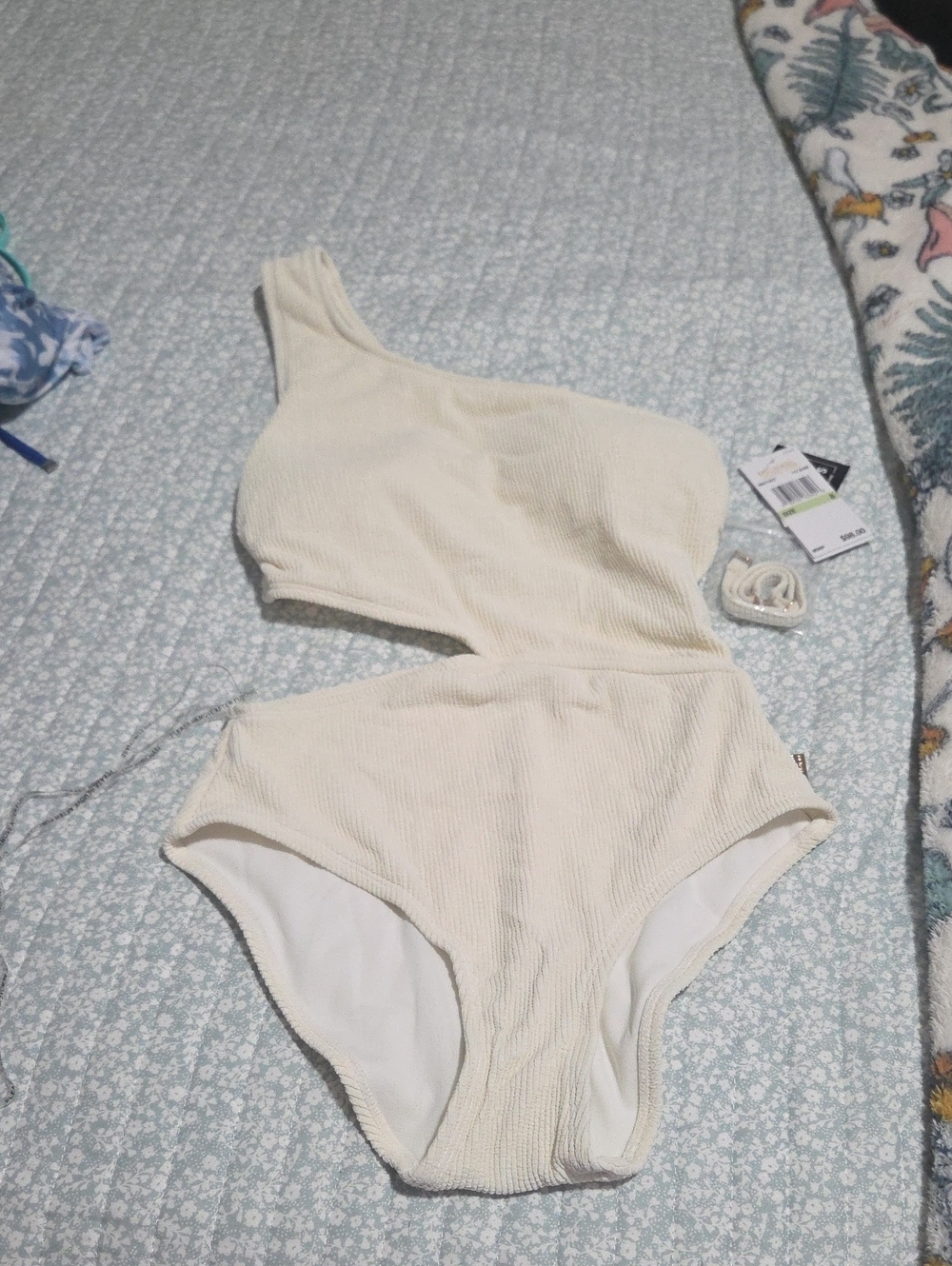 Michael Kors Cream One-Shoulder Cutout One-Piece Swimsuit